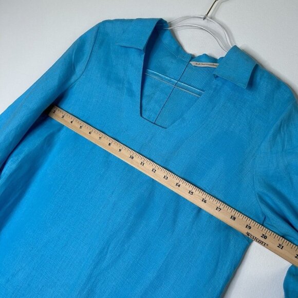 Soft Surroundings Linen Tunic Top Womens Size Small Blue Button Back - Picture 7 of 10